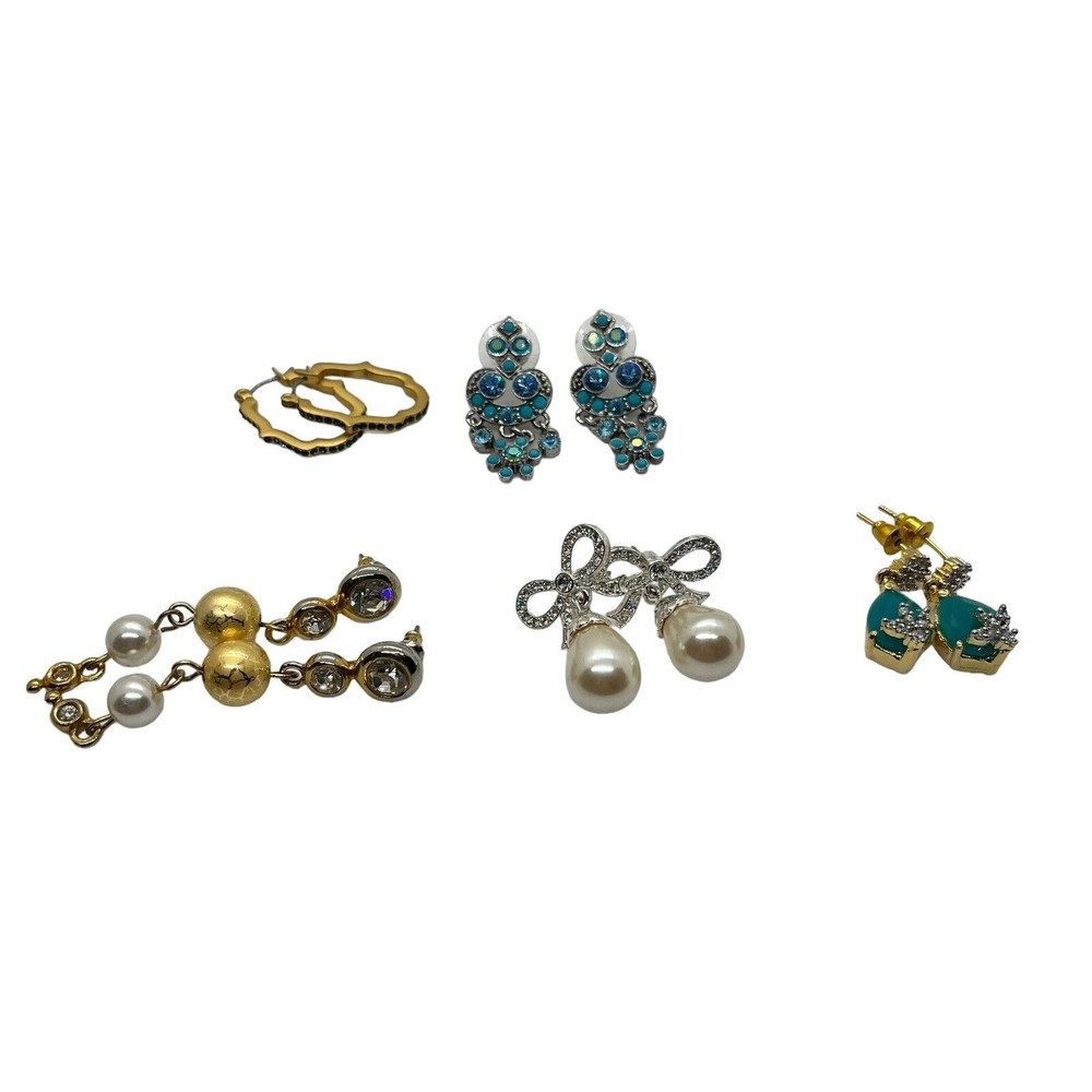 Lot of 5 Vintage Earrings Custom Jewelry Fashion Stones Faux Pearls Rhinestones